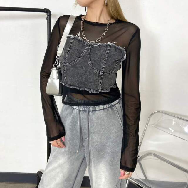 non-hedge デニムシアー切替トップス|TiMTiMオンラインストア