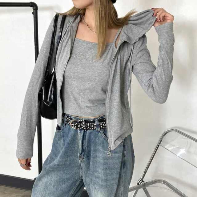 ZIPフード・ストーンロゴキャミセット