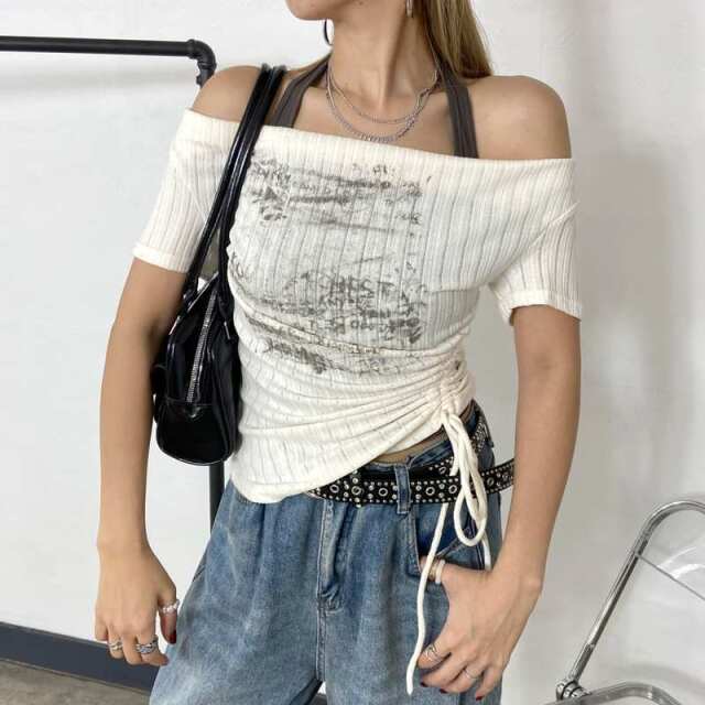 アンサンブル風ロゴサイドドロストトップス