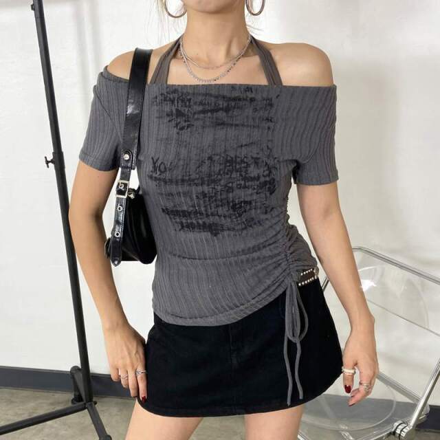 アンサンブル風ロゴサイドドロストトップス