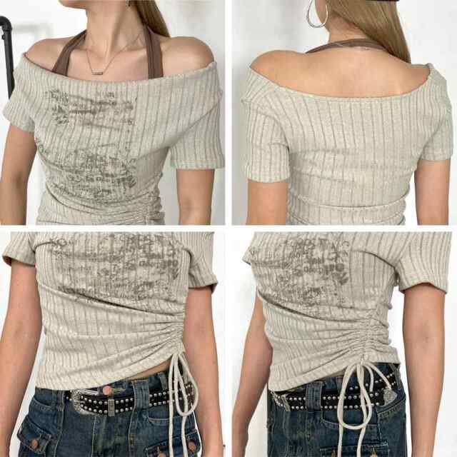 アンサンブル風ロゴサイドドロストトップス