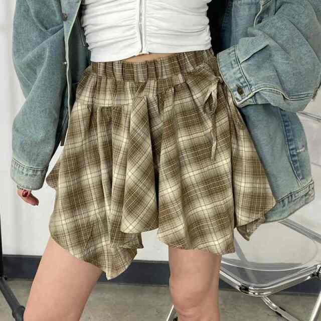 チェックアシメスカート