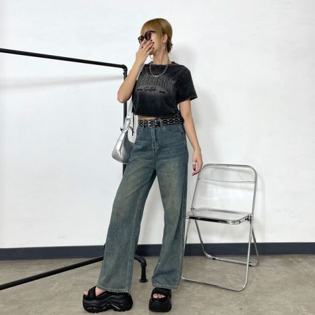 ロゴサイドドロストブリーチTシャツ
