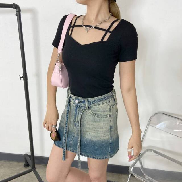 デニムストーンミニスカート