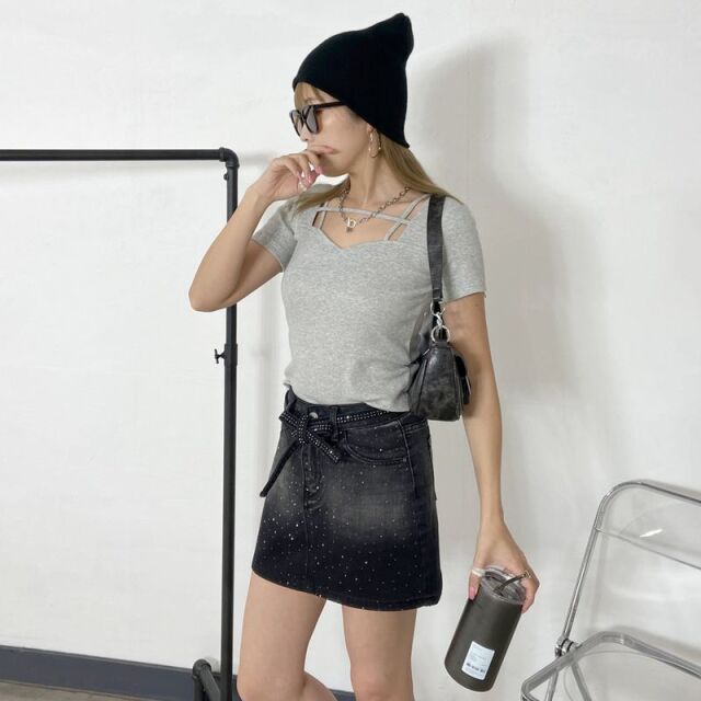 デニムストーンミニスカート