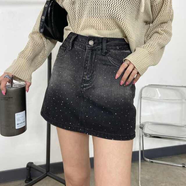 デニムストーンミニスカート