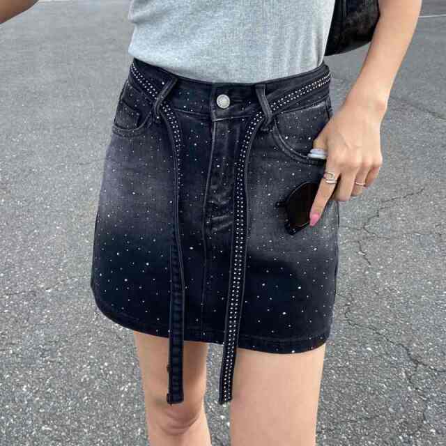 デニムストーンミニスカート