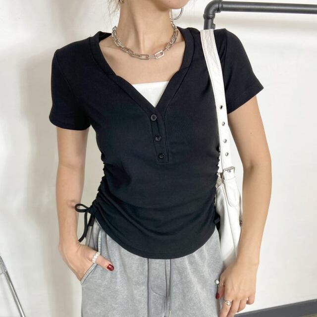 ヘンリーアンサンブル風サイドドロストトップス