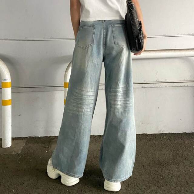 ELFSACK ジーンズ ボトムス ダメージ ワイドパンツ レース non-hedge ダメージレースデニムワイドパンツ|TiMTiMオンライン