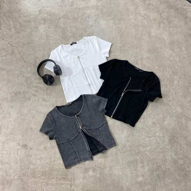 リブZIPショートトップス