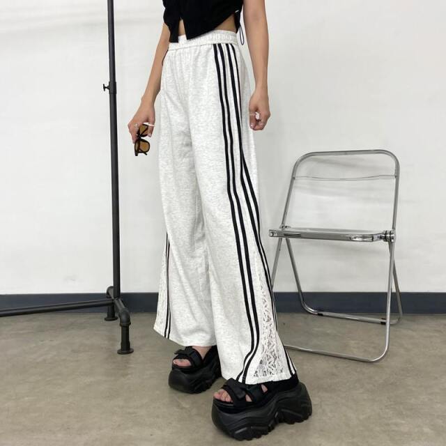 カットラインレース切替ワイドパンツ