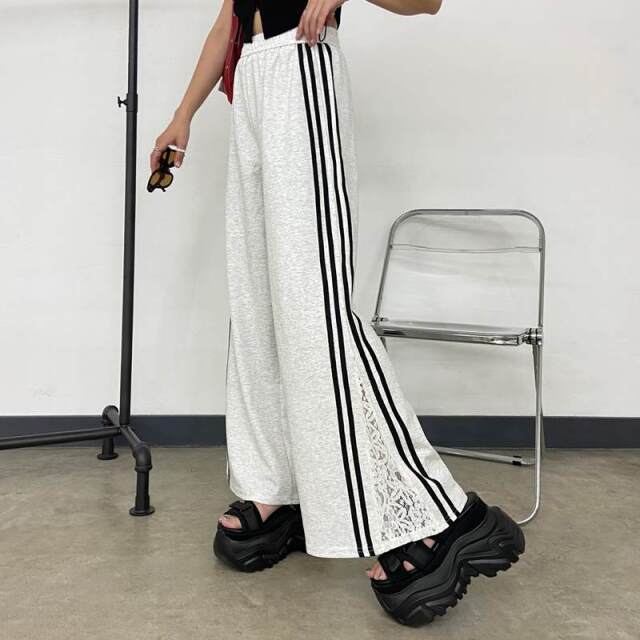 カットラインレース切替ワイドパンツ