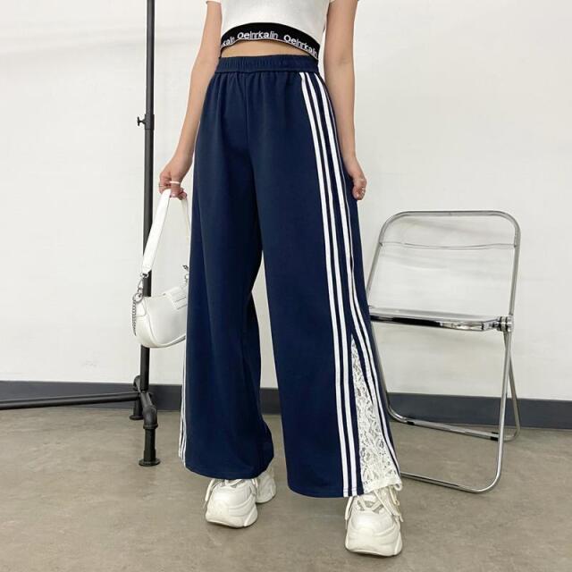 カットラインレース切替ワイドパンツ
