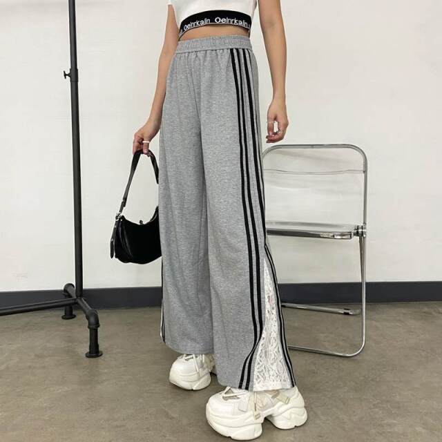 カットラインレース切替ワイドパンツ