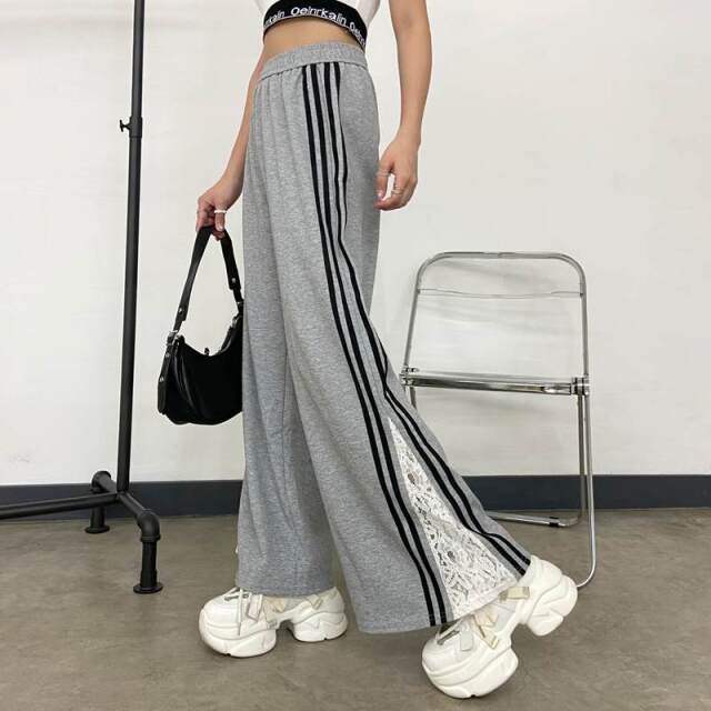 カットラインレース切替ワイドパンツ