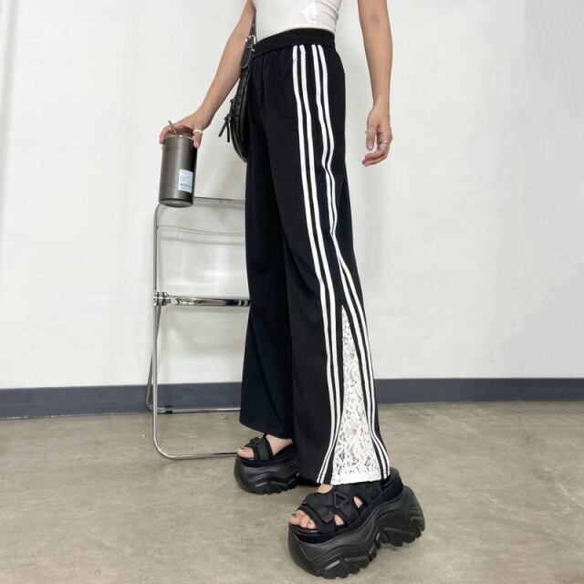 カットラインレース切替ワイドパンツ
