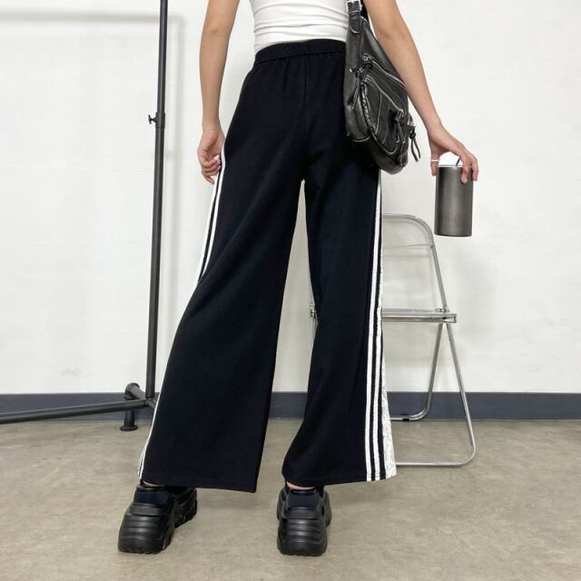 カットラインレース切替ワイドパンツ