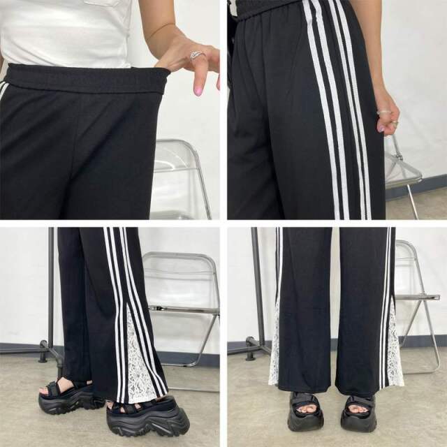 カットラインレース切替ワイドパンツ
