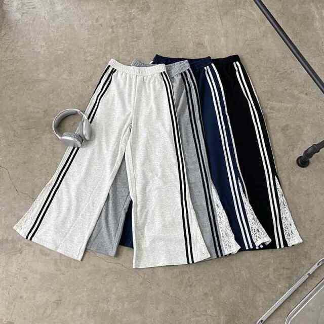 カットラインレース切替ワイドパンツ