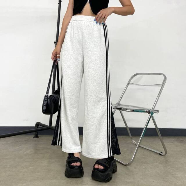 カットラインレース切替ワイドパンツ