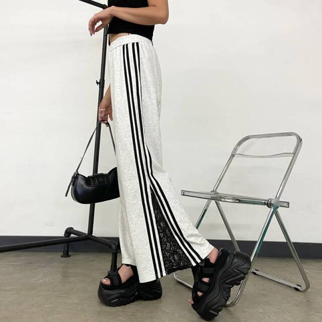 カットラインレース切替ワイドパンツ