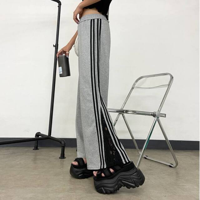 カットラインレース切替ワイドパンツ