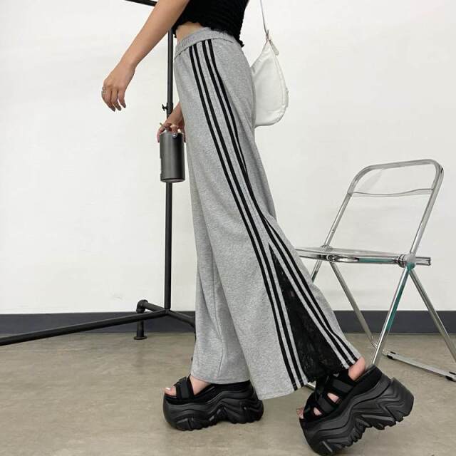 カットラインレース切替ワイドパンツ