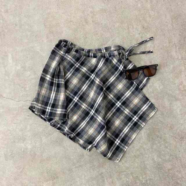 Tシャツ・チェックレイヤード付きワイドパンツセットアップ