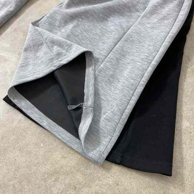 Tシャツ・チェックレイヤード付きワイドパンツセットアップ