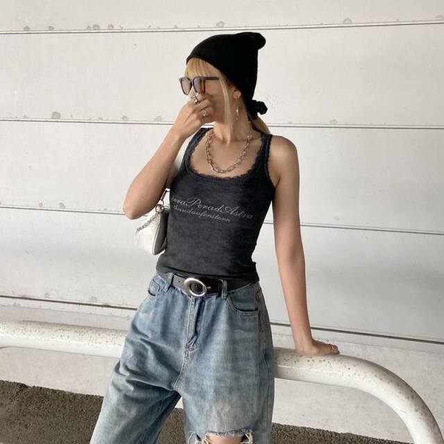 レースロゴムラタンクトップ