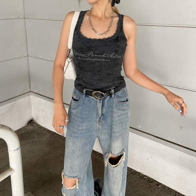 レースロゴムラタンクトップ