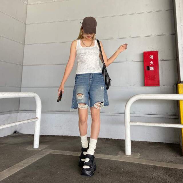 レースロゴムラタンクトップ