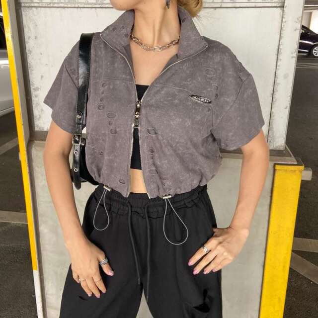 プレートダメージWZIPトップス