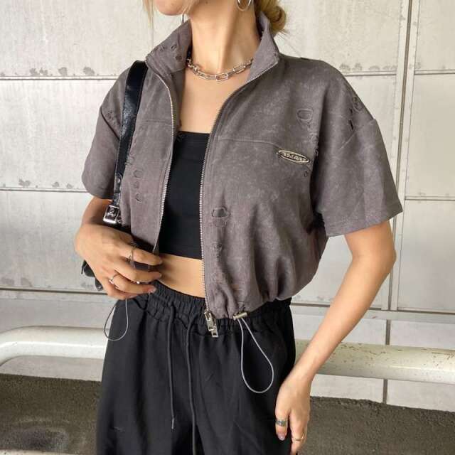 プレートダメージWZIPトップス