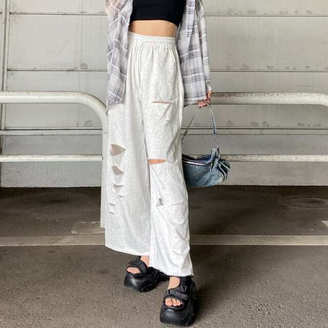裏毛ダメージワイドパンツ