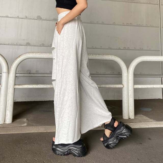 裏毛ダメージワイドパンツ
