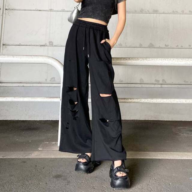 裏毛ダメージワイドパンツ