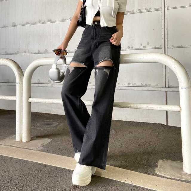 WELLDONE ダメージストレート（太め）デニム We11done ダメージ ストレートジーンズ | ブルー | FARFETCH JP