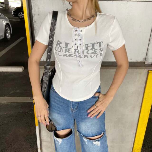 レースアップ切替ロゴトップス