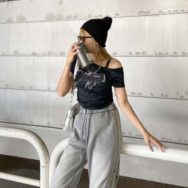デニムロゴワンショルダーTシャツ