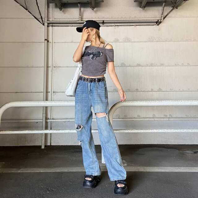 デニムロゴワンショルダーTシャツ