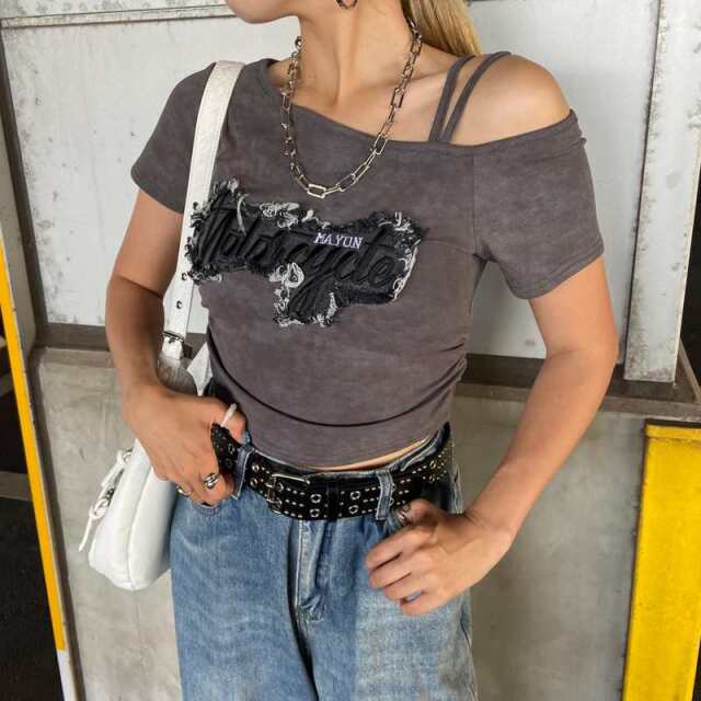 デニムロゴワンショルダーTシャツ