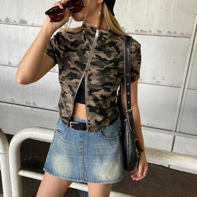ショルダーZIPリブトップス