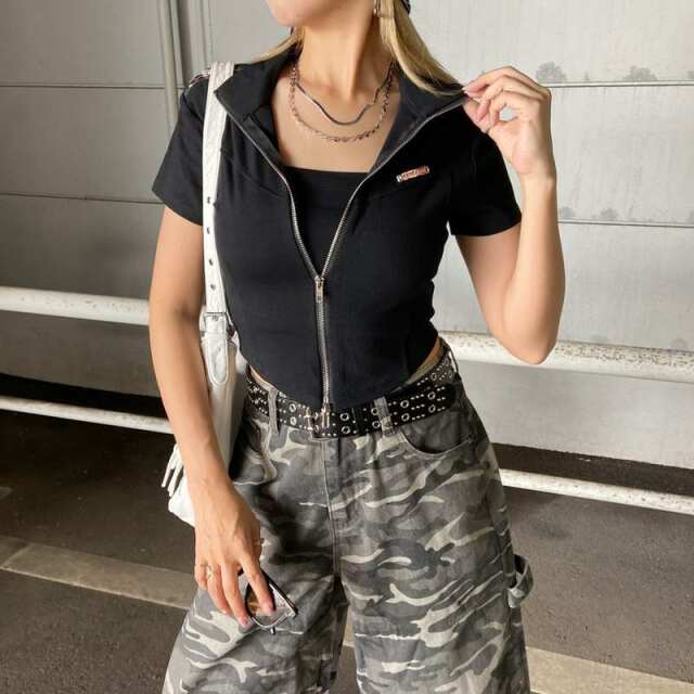 ショルダーZIPリブトップス