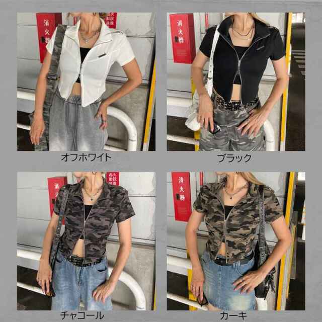 ショルダーZIPリブトップス