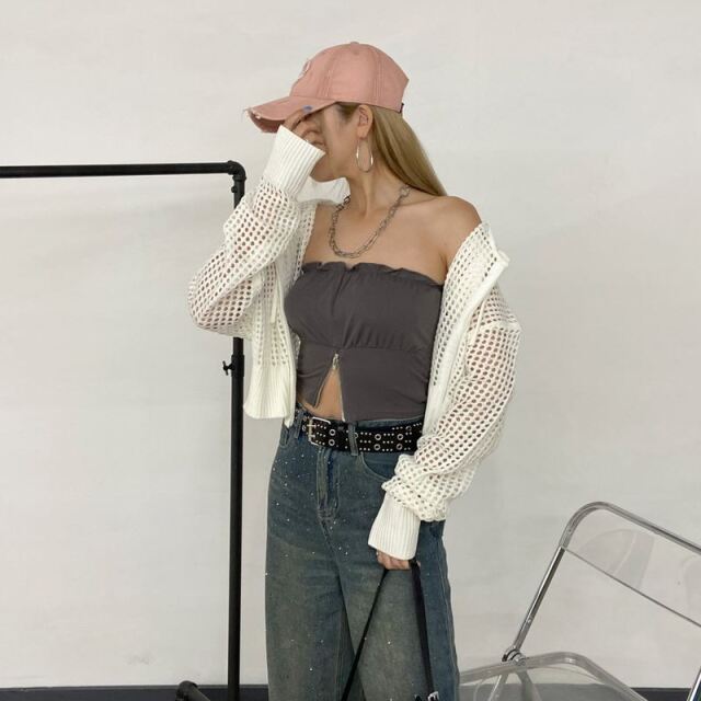 ベア裾ZIPトップス