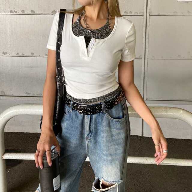 ヒョウ柄アンサンブル風トップス