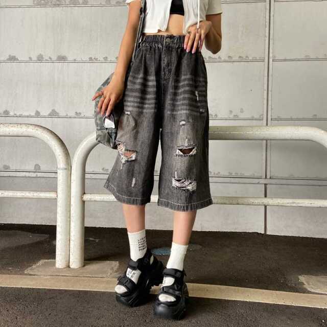 デニムダメージハーフパンツ