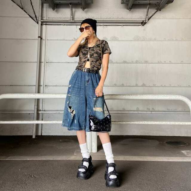 デニムダメージハーフパンツ