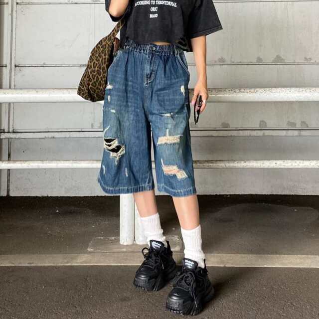 デニムダメージハーフパンツ